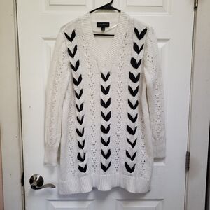 Lane Bryant White Black Cable Ribbon Open Knit Pullover Tunic Sweater